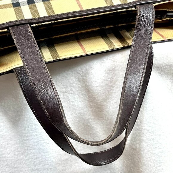 BURBERRY Checker Medium Tote Bag Beige/Brown Inside zipper pocket Purse PVC - Picture 14 of 16